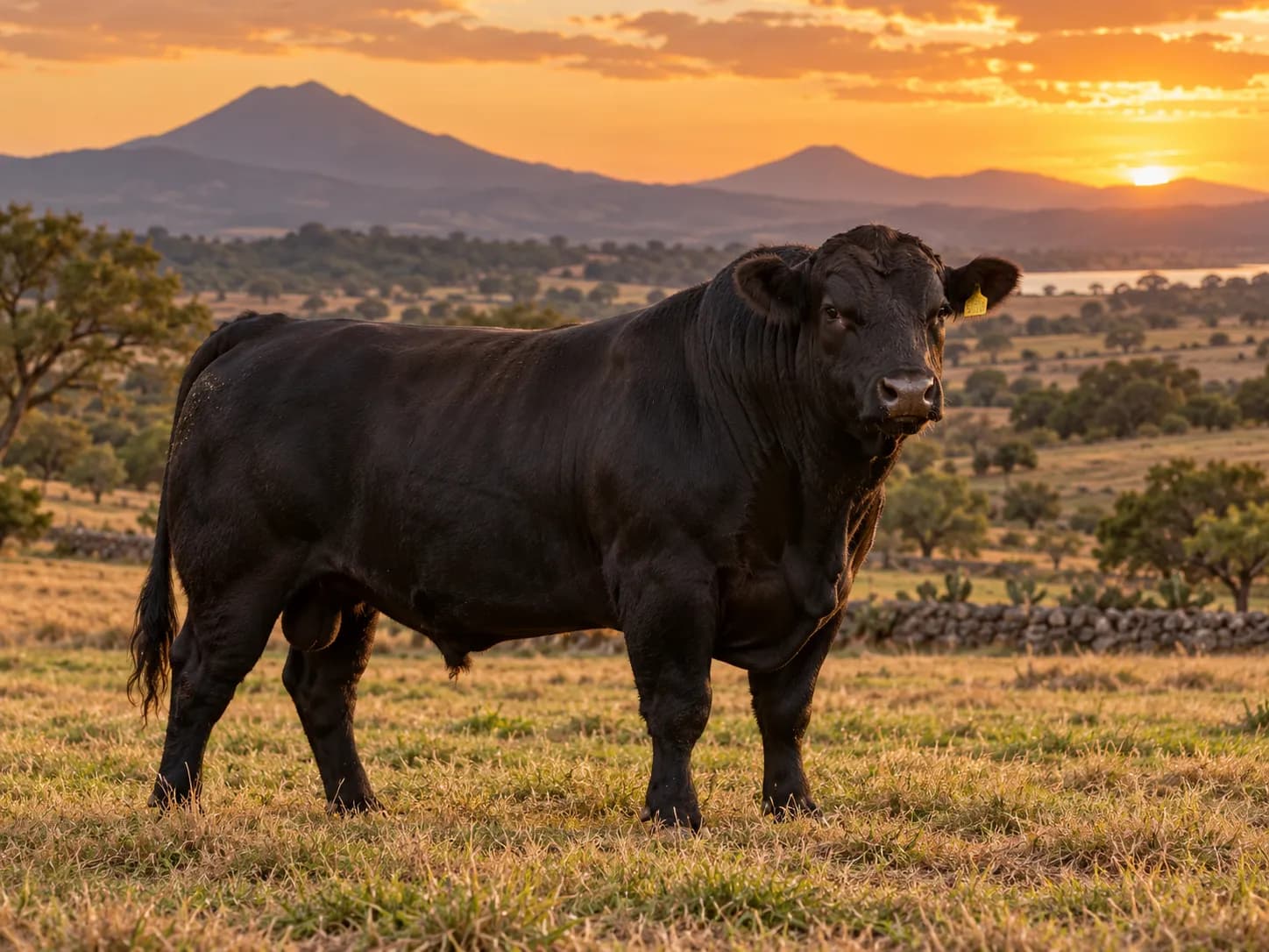 Ganado Black Angus en un potrero de montaña